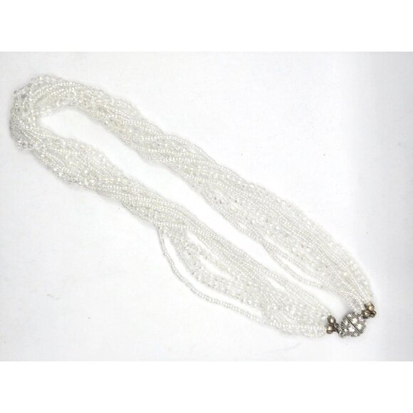 1960s glass beaded nine strands necklace with rhinestone encrusted ball fastener - Picture 4 of 6